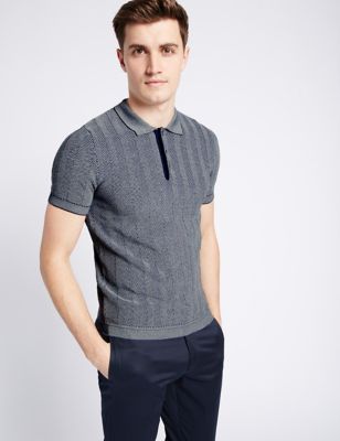 Pure Cotton Textured Slim Fit Polo Shirt